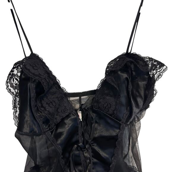 Vintage Black Sheer Lace Body Suit Womens Sz XS Whimsigoth Dark Romance Ruffles - Picture 5 of 16